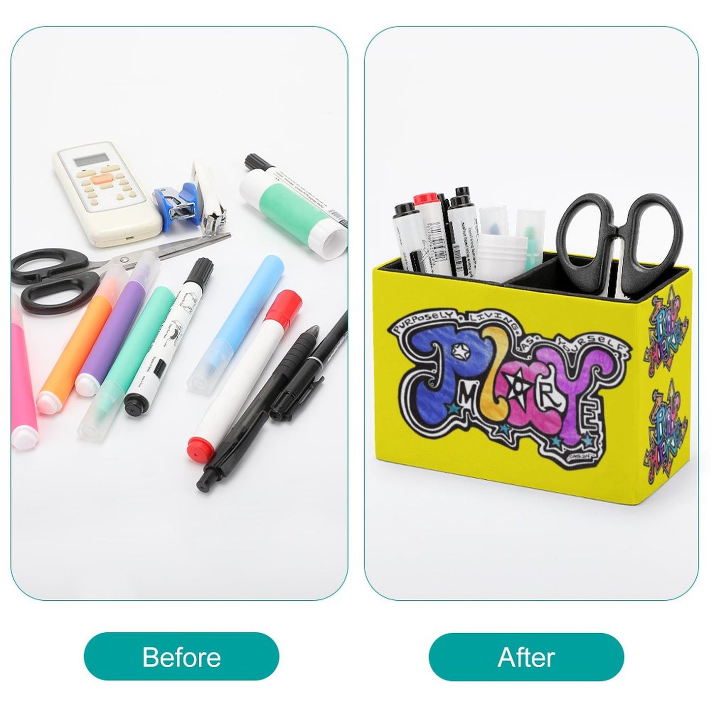 Play Here, Play There, 
Play More EVERYWHERE!!!!! This happy yellow office caddy will bring a smile and remind you that life needs fun, play, and a smile !