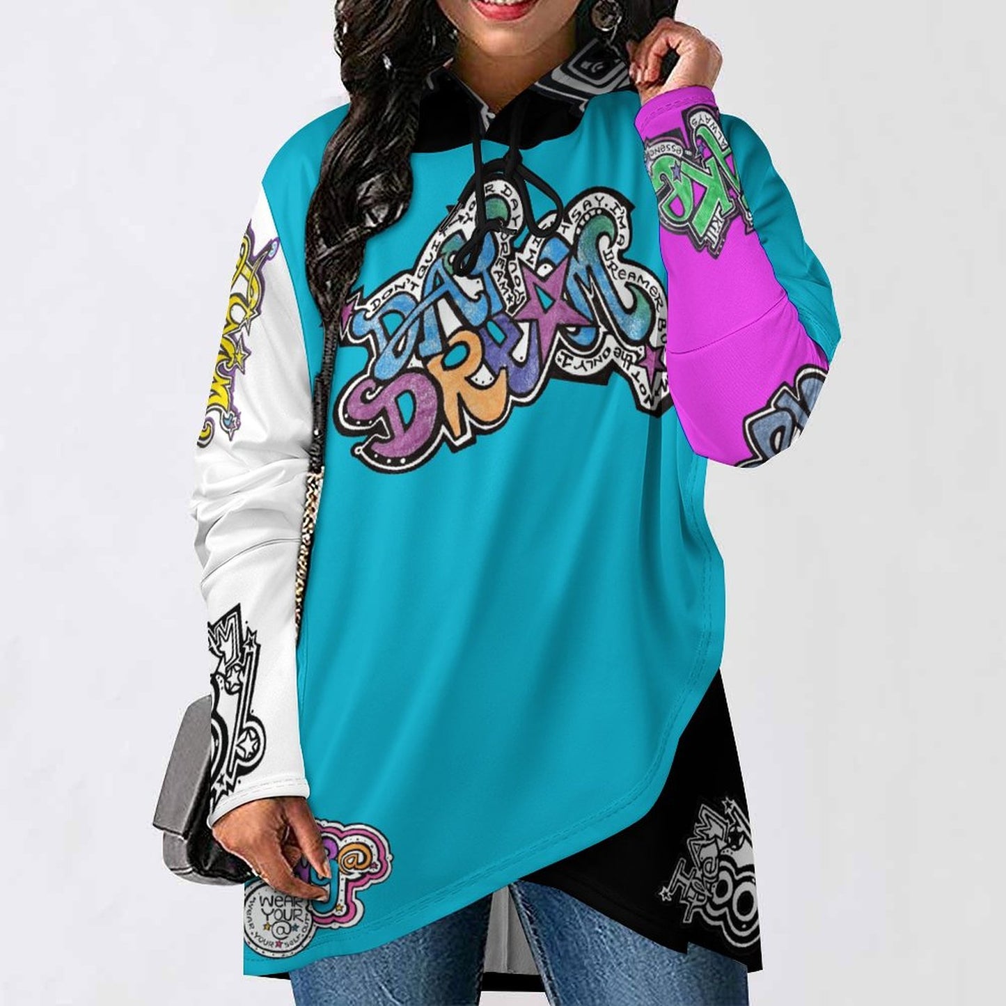 Living the Dream as the 8% that just Keep Dreaming!!!!!! 
230gsm Poncho-style Long Sleeve Women Hoodie with Irregular Hem DS001 (All-Over Printing)