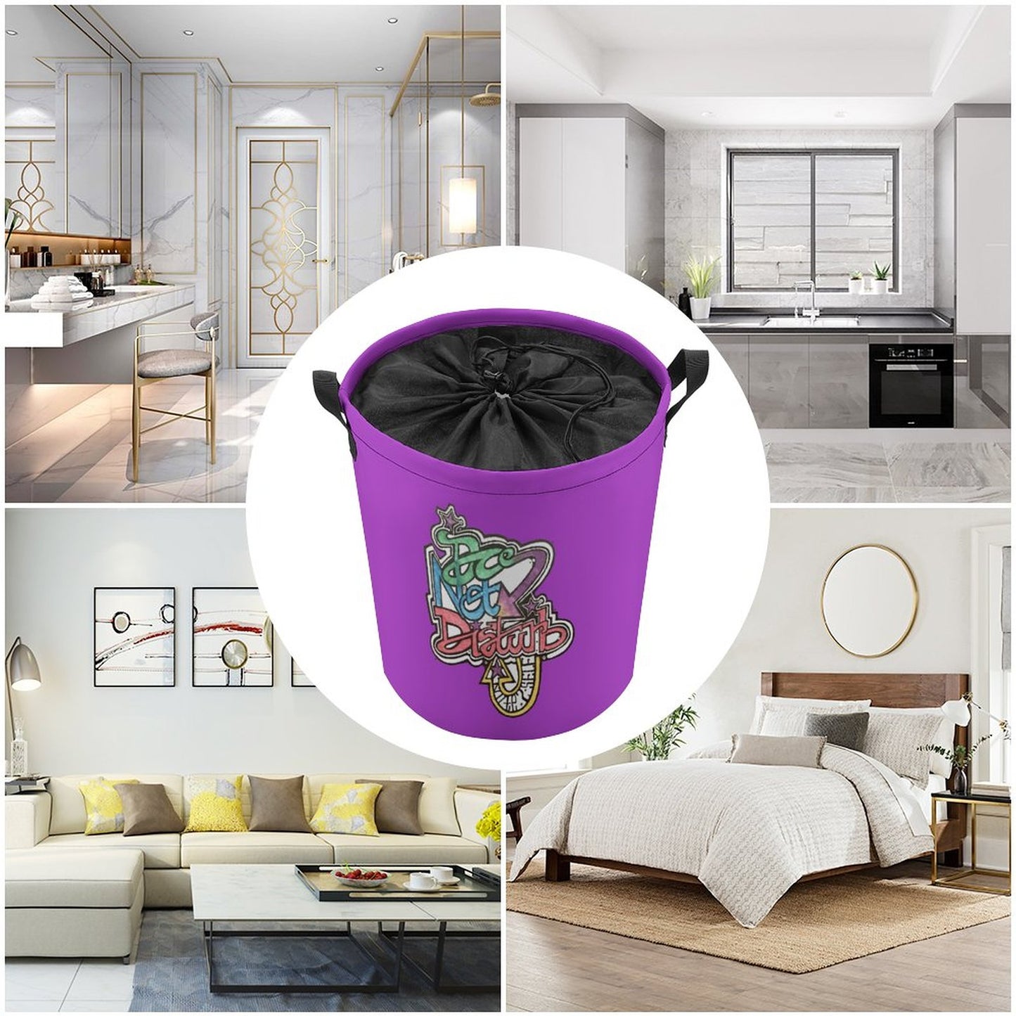Do not Disturb my laundy Drawstring collapsible Laundry Basket