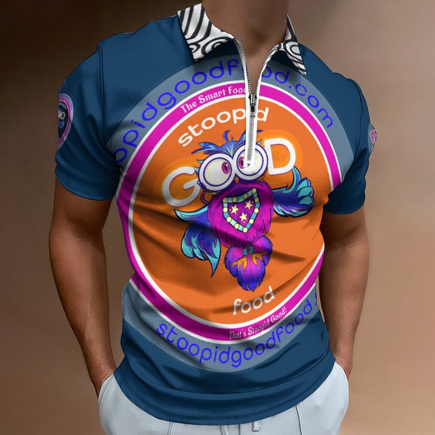 The Stoopid Good Polo. Inspired by the world within, this logo shirt covers all facets of A Stoopid Good World with an abstract colar flair- because Why Not?!