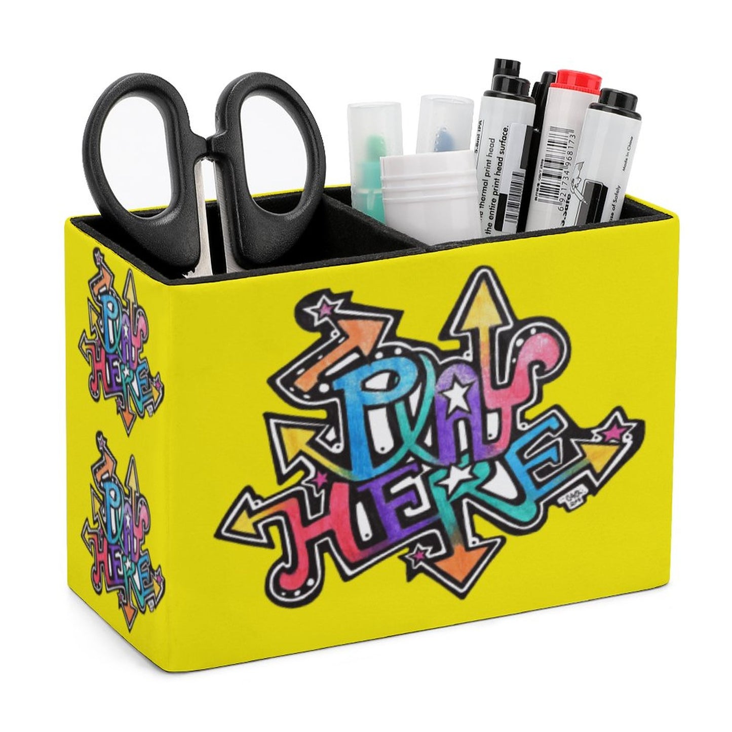 Play Here, Play There, 
Play More EVERYWHERE!!!!! This happy yellow office caddy will bring a smile and remind you that life needs fun, play, and a smile !