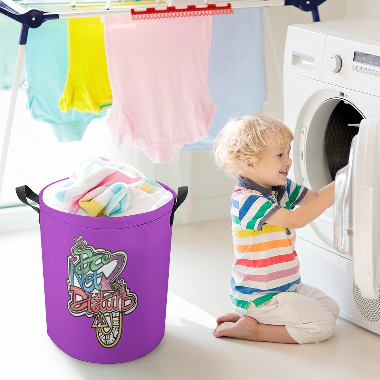 Do not Disturb my laundy Drawstring collapsible Laundry Basket