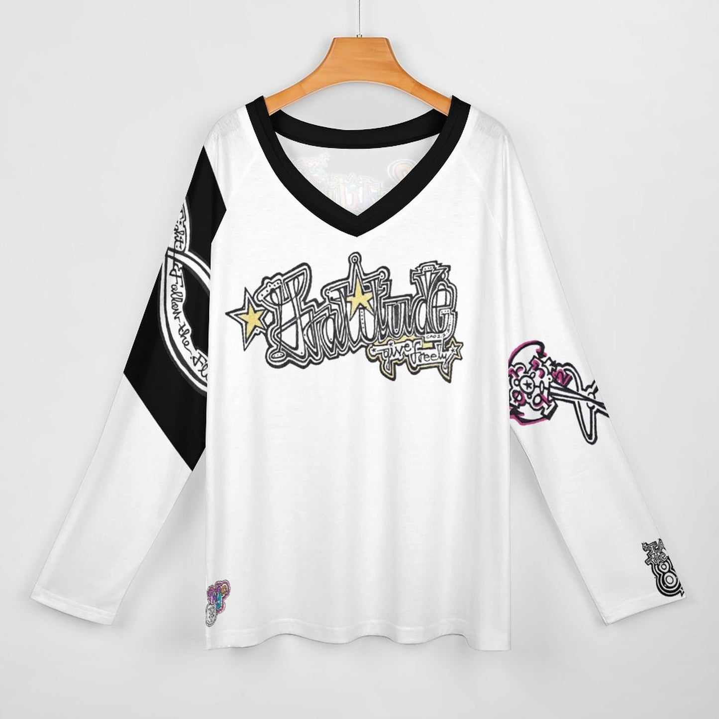 Give Gratitude Freely & Flow for Infinity!
V-neck Loose Long Sleeve T-shirt TLREV2 (All-Over Printing)