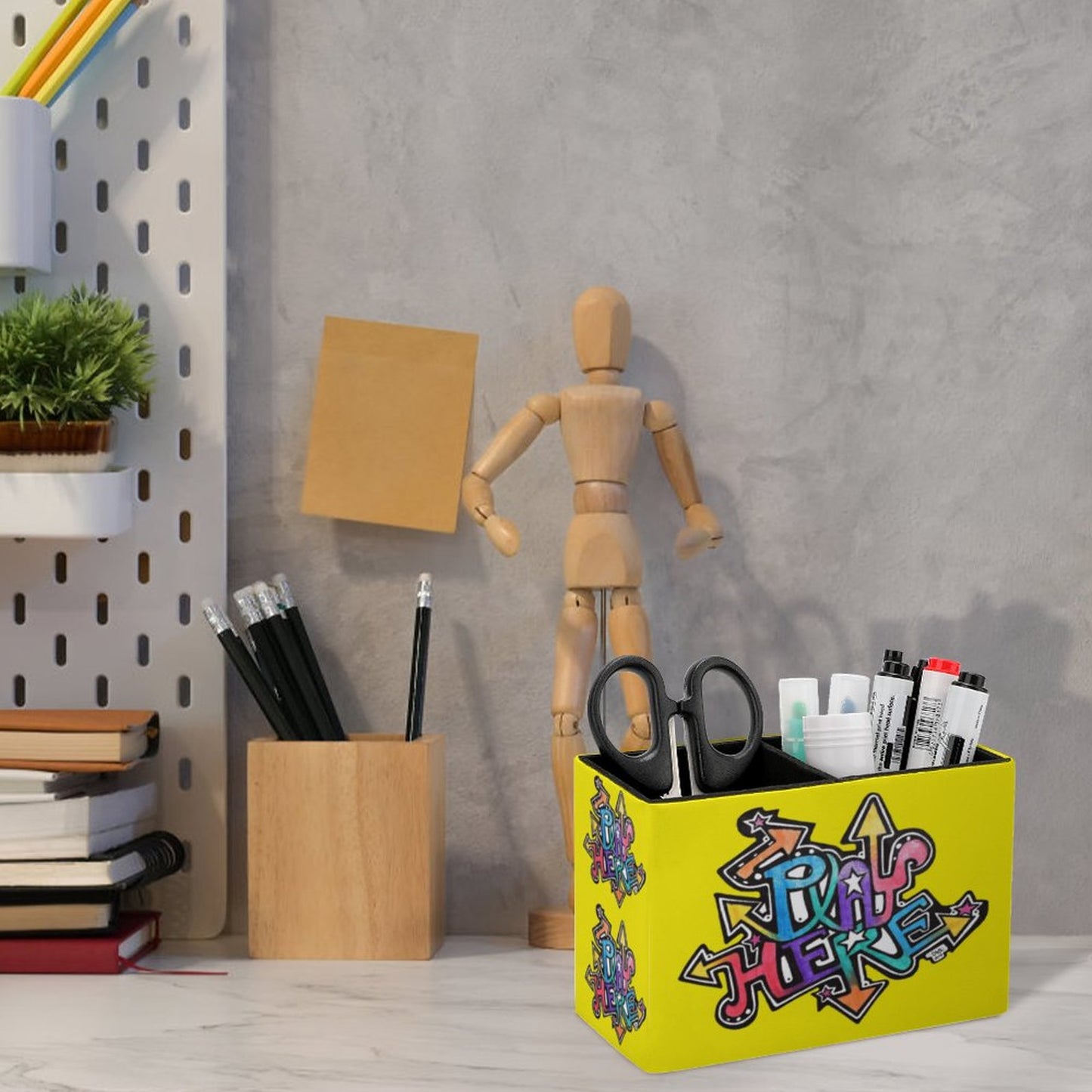 Play Here, Play There, 
Play More EVERYWHERE!!!!! This happy yellow office caddy will bring a smile and remind you that life needs fun, play, and a smile !