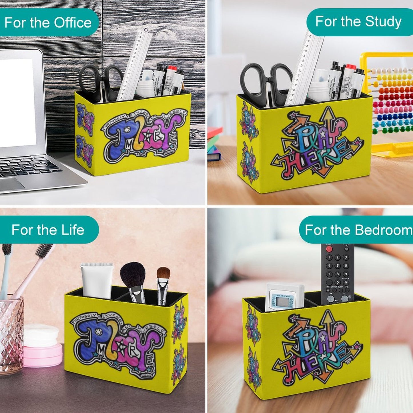 Play Here, Play There, 
Play More EVERYWHERE!!!!! This happy yellow office caddy will bring a smile and remind you that life needs fun, play, and a smile !
