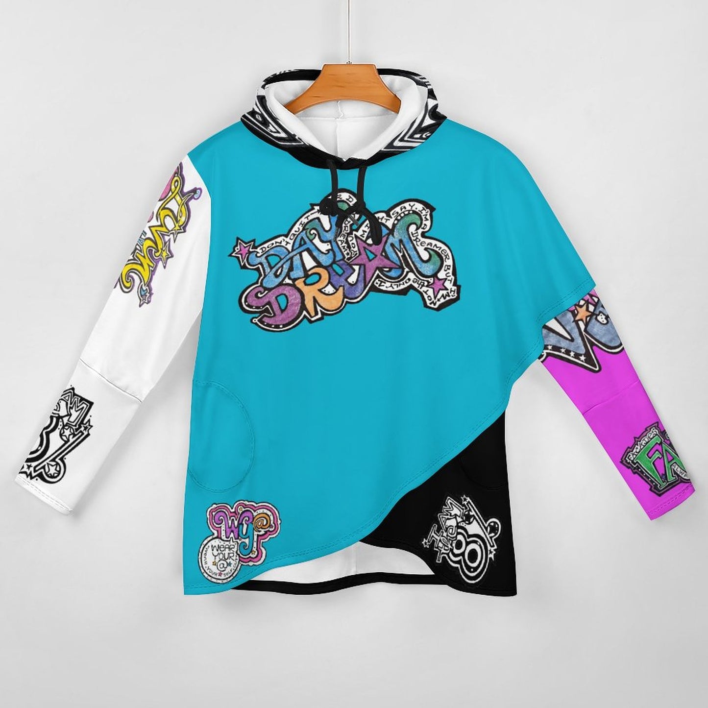 Living the Dream as the 8% that just Keep Dreaming!!!!!! 
230gsm Poncho-style Long Sleeve Women Hoodie with Irregular Hem DS001 (All-Over Printing)