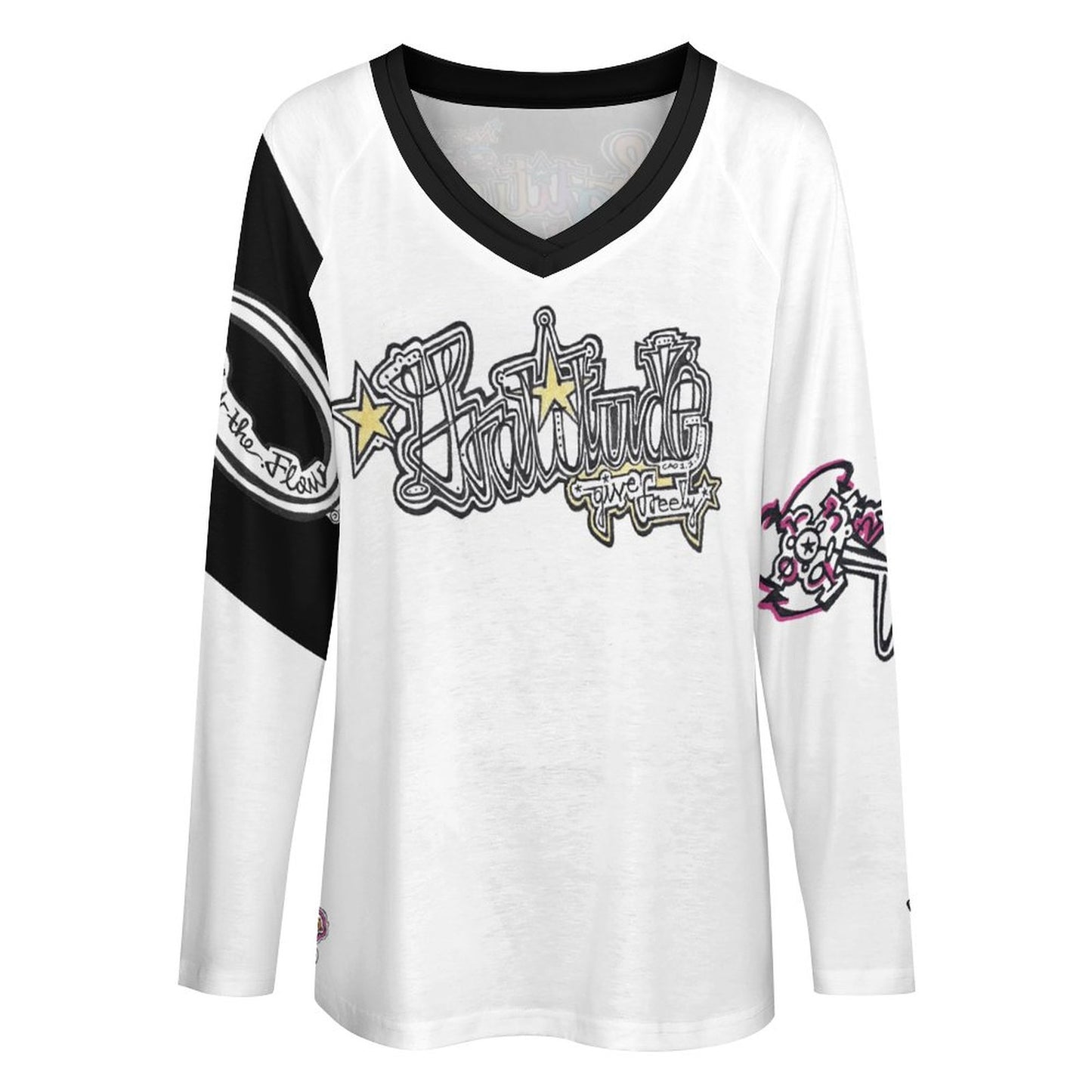 Give Gratitude Freely & Flow for Infinity!
V-neck Loose Long Sleeve T-shirt TLREV2 (All-Over Printing)