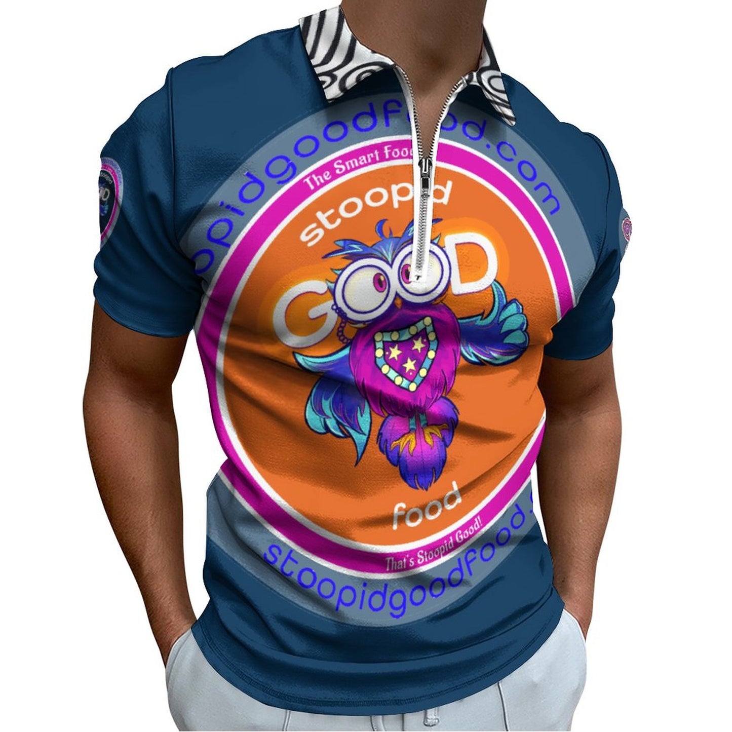 The Stoopid Good Polo. Inspired by the world within, this logo shirt covers all facets of A Stoopid Good World with an abstract colar flair- because Why Not?!