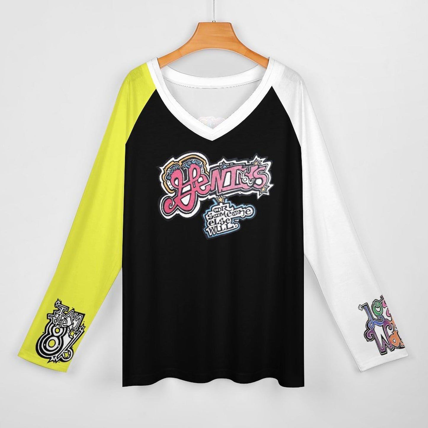 Own Your Genius, Or Someone Else Will! Time to Lose Wait and Emerge N' See How Genius you Can BE!!!!!!!
V-neck Loose Long Sleeve T-shirt TLREV2 (All-Over Printing)