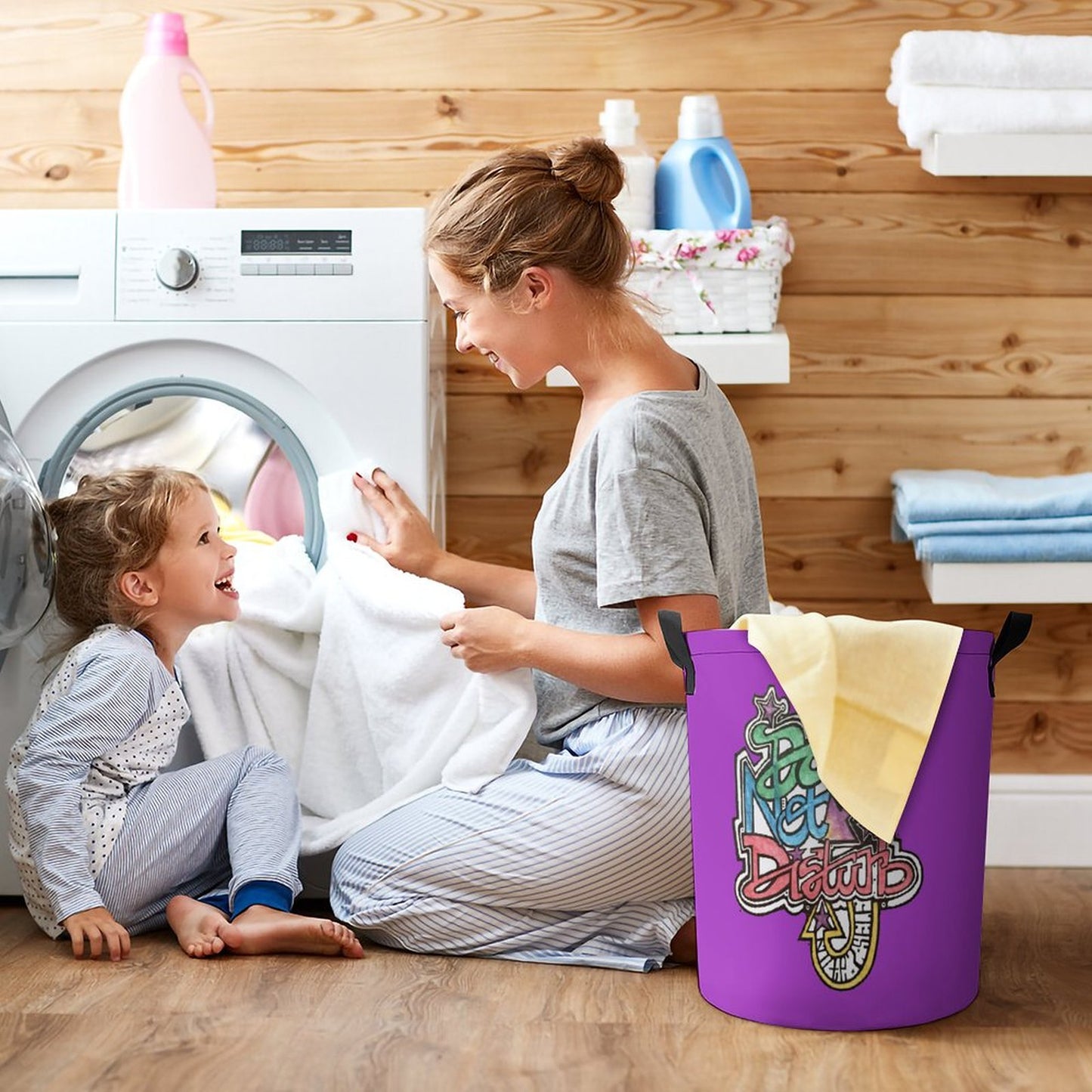 Do not Disturb my laundy Drawstring collapsible Laundry Basket