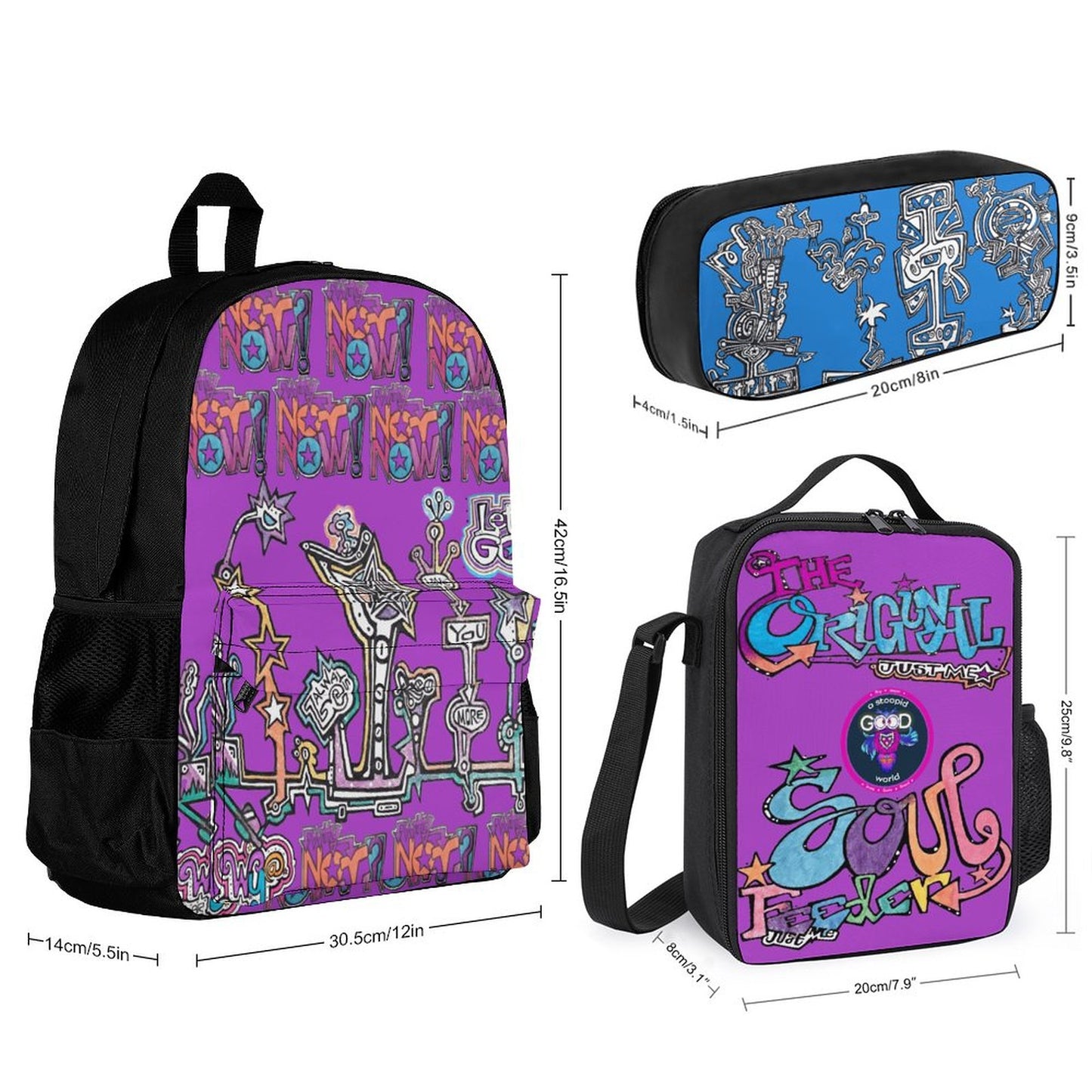 Set of 3 Bags (Shoulder Bag Lunch Bag & Pencil Pouch)