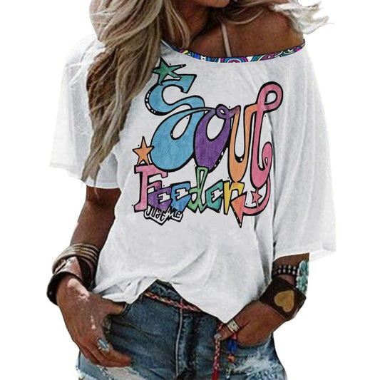 Soul Feeder Women’s Off the Shoulder Half-Sleeve T-shirt
